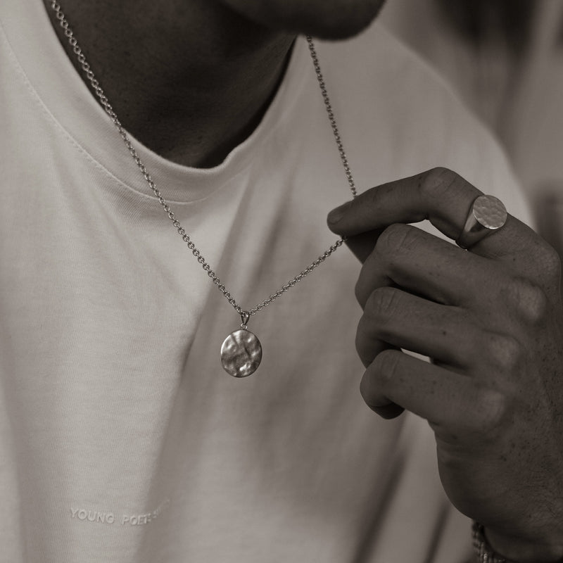 Herren Halskette aus 925 Sterling Silver mit gehämmertem Anhänger Sprezzi Fashion