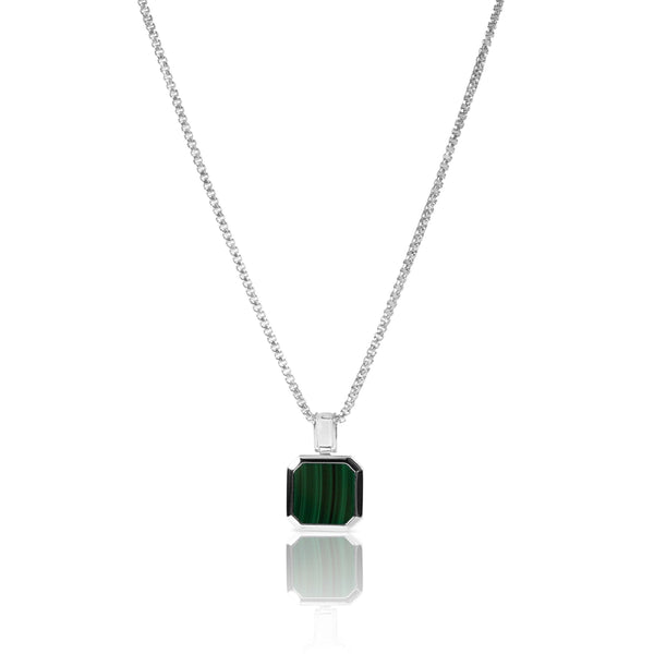 Herren Halskette 925 Silber mit grünem Malachig Anhänger Sprezzi Fashion
