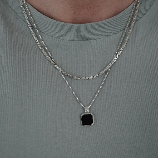 Herren Halskette Silber mit Onyx Anhänger schwarz Sprezzi Fashion