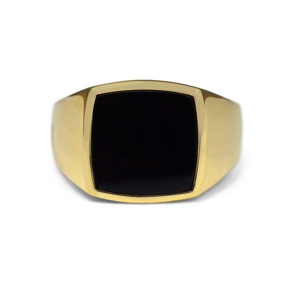 Goldener Siegelring klassisch mit schwarzem Onyx Stein für Männer Sprezzi Fashion