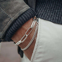 Elegantes Paperclip und Curb Armband Set aus 925 Sterling Silber mit feinen Details und robustem Verschluss ideal fuer den Alltag Sprezzi Fashion