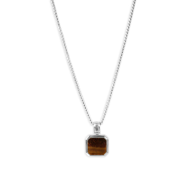 Herren Halskette mit Tiger Eye Stein Anhänger aus 925 Sterling Silver 
