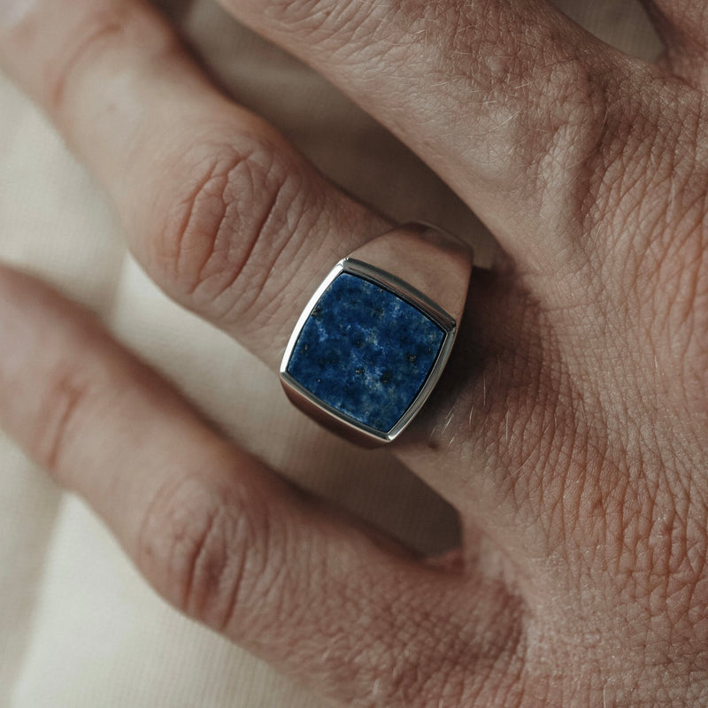 Siegelring mit blauem Lapis Stein für Männer aus 925 Sterling Silver Sprezzi Fashion