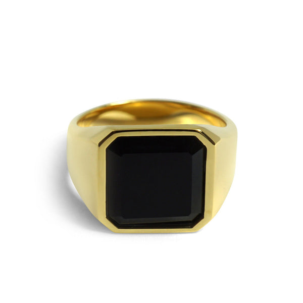 Goldener Siegelring mit schwarzem Onyx Stein für Männer Sprezzi Fashion