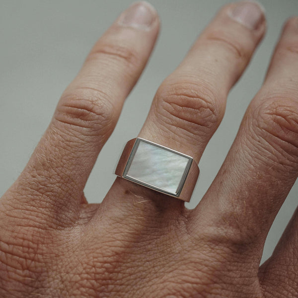 Männer Ring Silber Siegelring mit Perlen Stein aus 925 Sterling Silver Sprezzi Fashion
