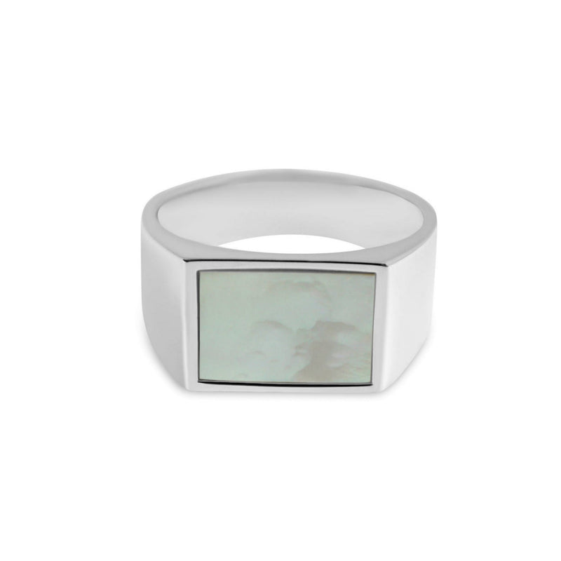 Männer Ring Silber Siegelring mit Perlen Stein aus 925 Sterling Silver Sprezzi Fashion