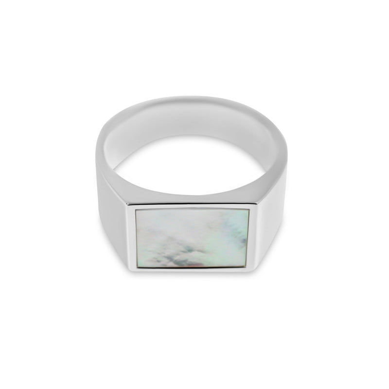 Männer Ring Silber Siegelring mit Perlen Stein aus 925 Sterling Silver Sprezzi Fashion
