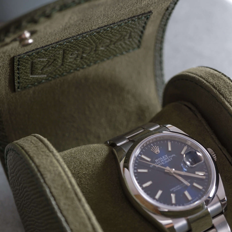 Hochwertige Leder Uhrenrolle grün Aufbewahrung für eine Uhr Sprezzi Fashion