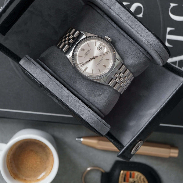 Hochwertige Leder Uhrenrolle schwarz Aufbewahrung für eine Uhr Sprezzi Fashion