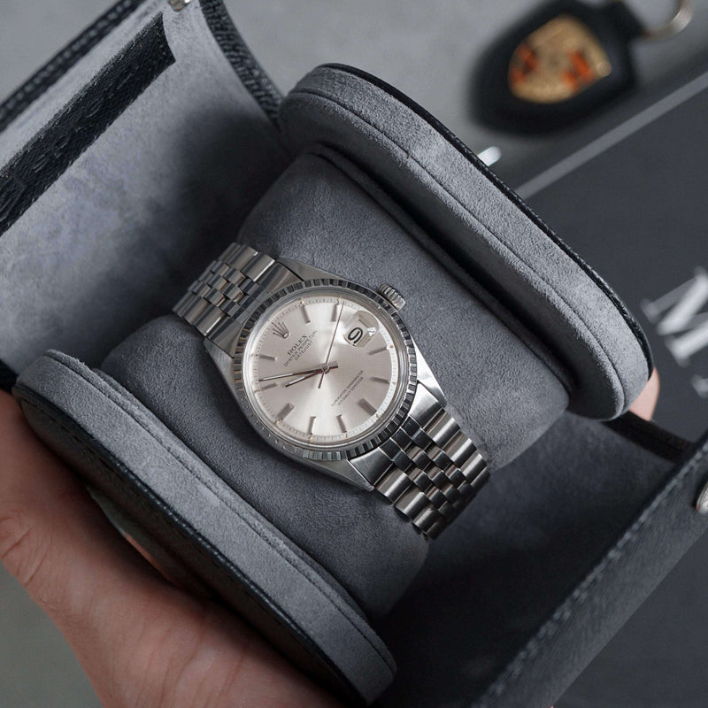 Hochwertige Leder Uhrenrolle schwarz Aufbewahrung für eine Uhr Sprezzi Fashion