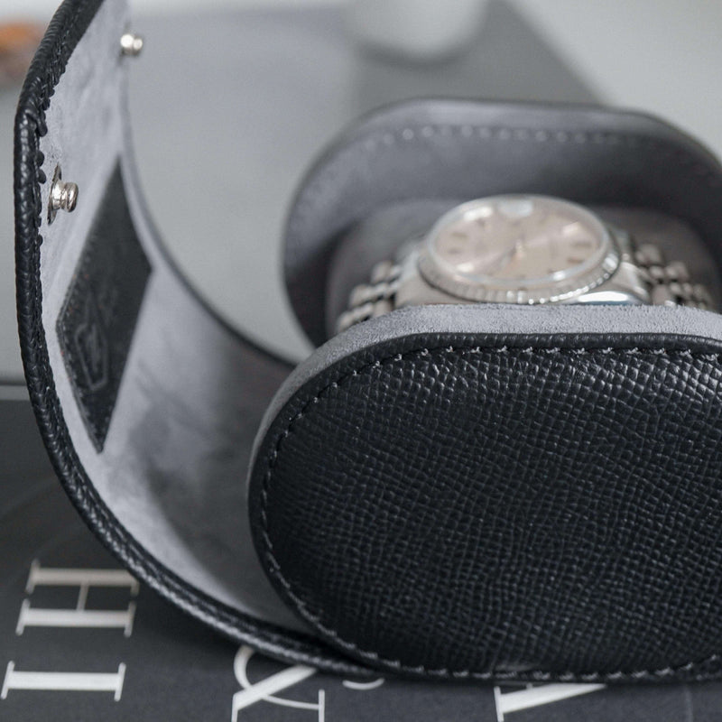 Hochwertige Leder Uhrenrolle schwarz Aufbewahrung für eine Uhr Sprezzi Fashion