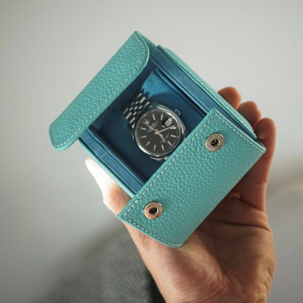 Hochwertige Leder Uhrenrolle türkis Aufbewahrung für eine Uhr Sprezzi Fashion